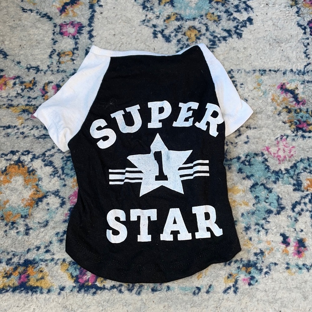 Never been worn before black and white super star pet shirt